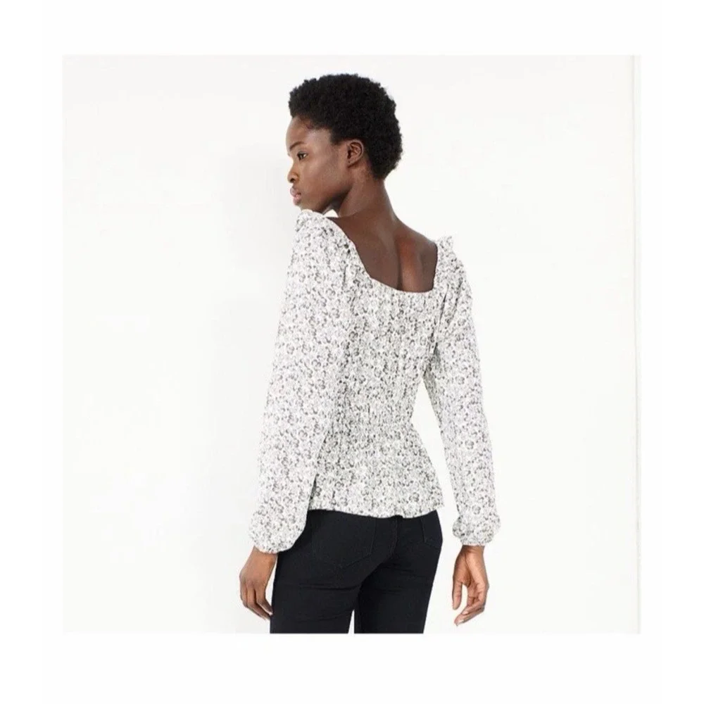 NWT Nine West Women's Peplum Floral‎ Blouse Size L Elastic Cuffs Smocked Waist
